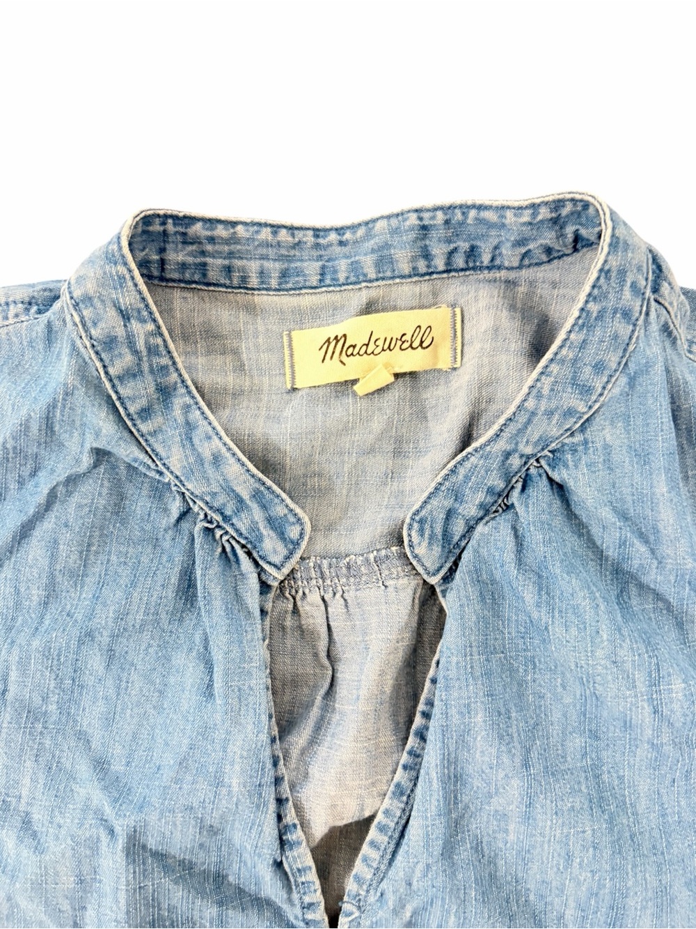 Madewell Washed Chambray Split-Neck Top - Light Blue